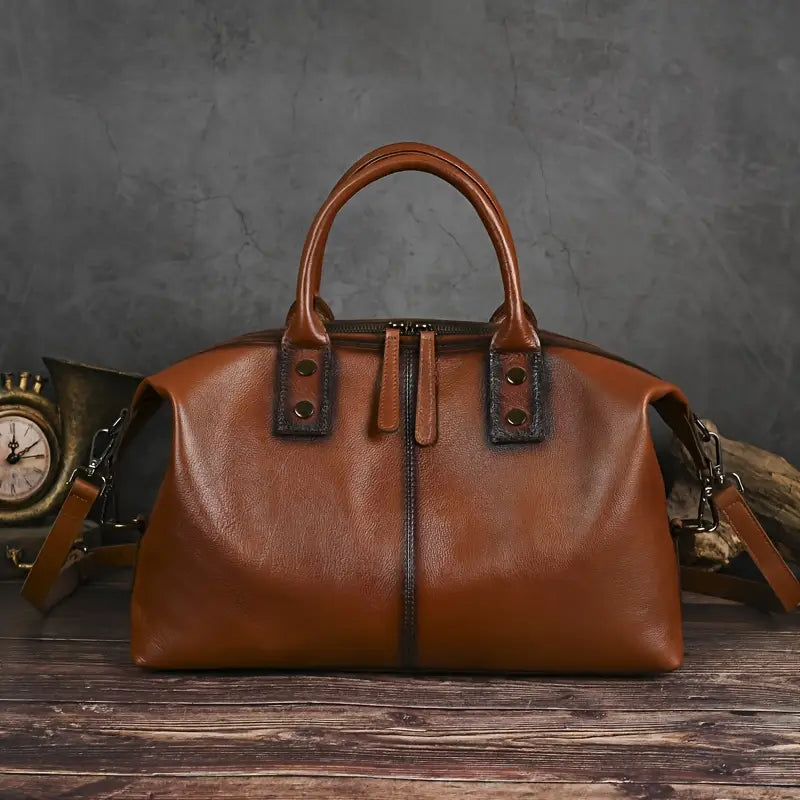 Vintage bruine leren handtas voor dames