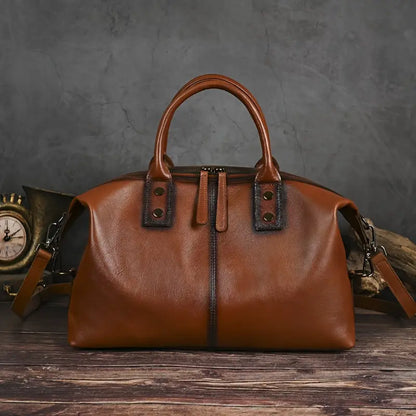 Vintage bruine leren handtas voor dames