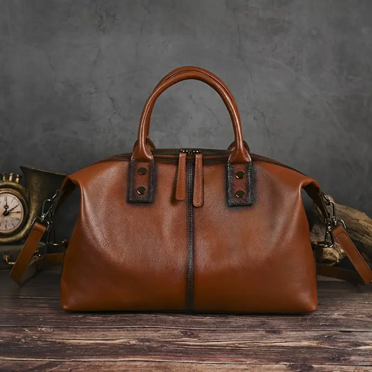 Vintage bruine leren handtas voor dames