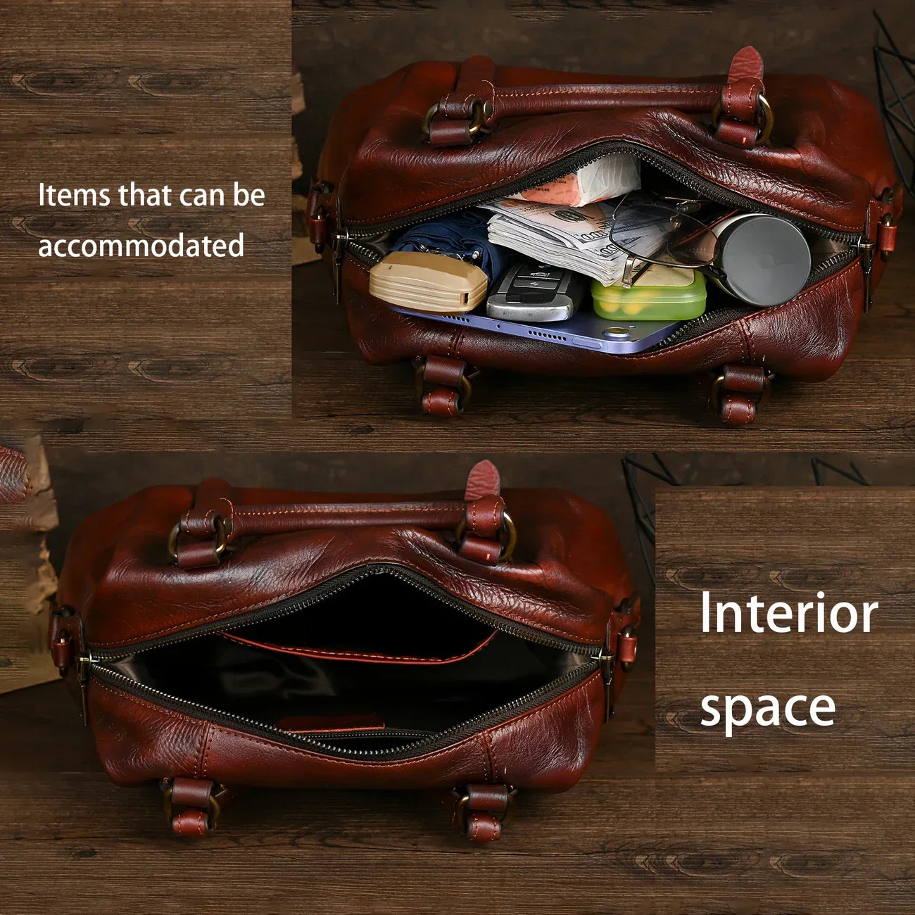 Bruine leren Vintage Geïnspireerd tas