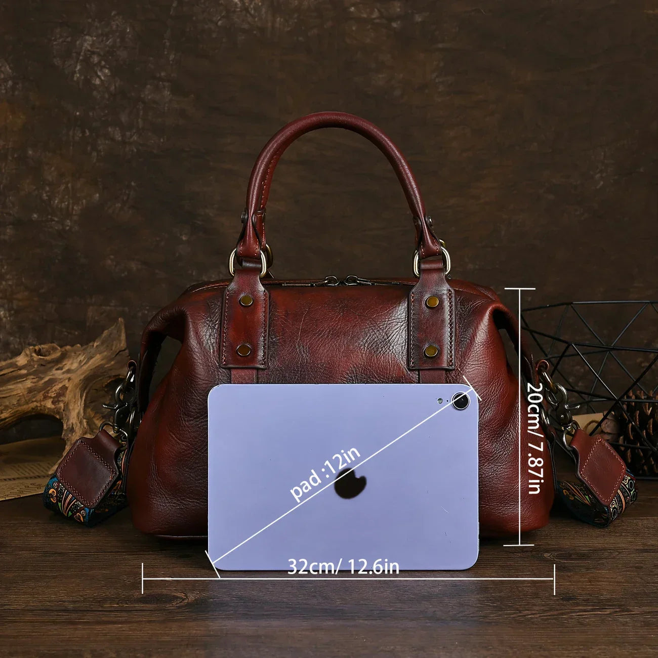 Bruine leren Vintage Geïnspireerd tas