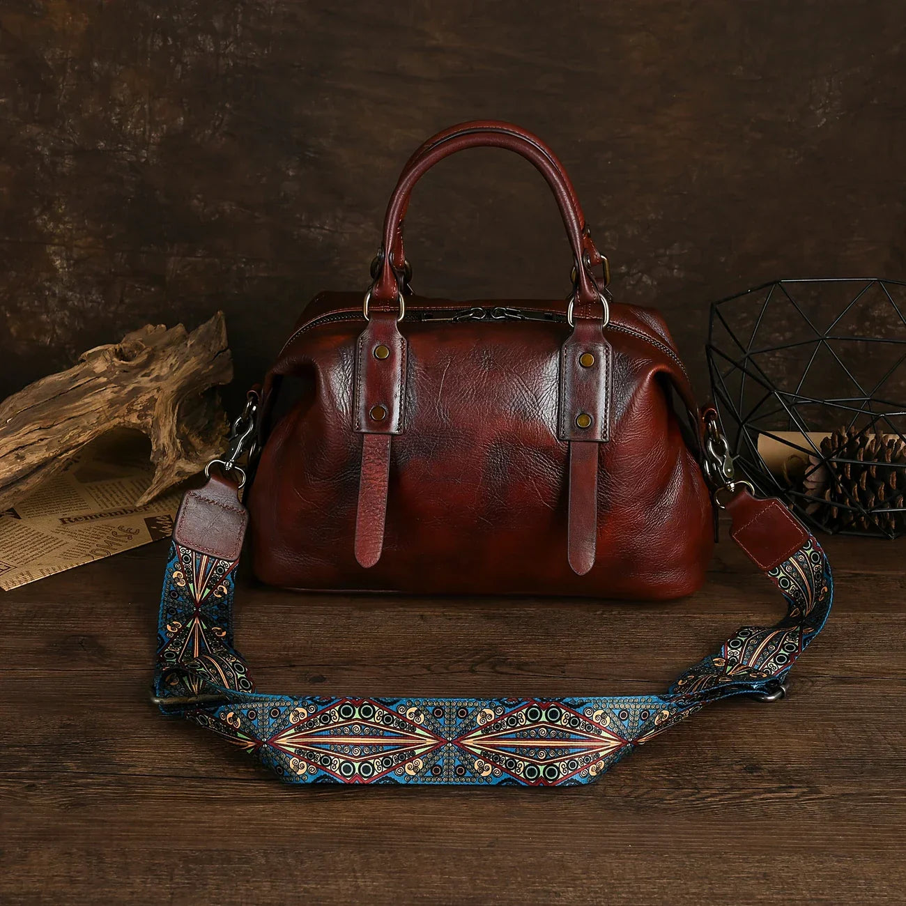 Bruine leren Vintage Geïnspireerd tas