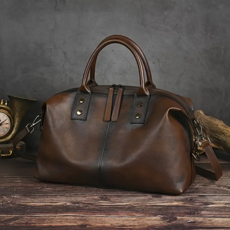 Vintage bruine leren handtas voor dames