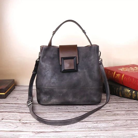 Vintage-stijl effen lederen crossbodytas